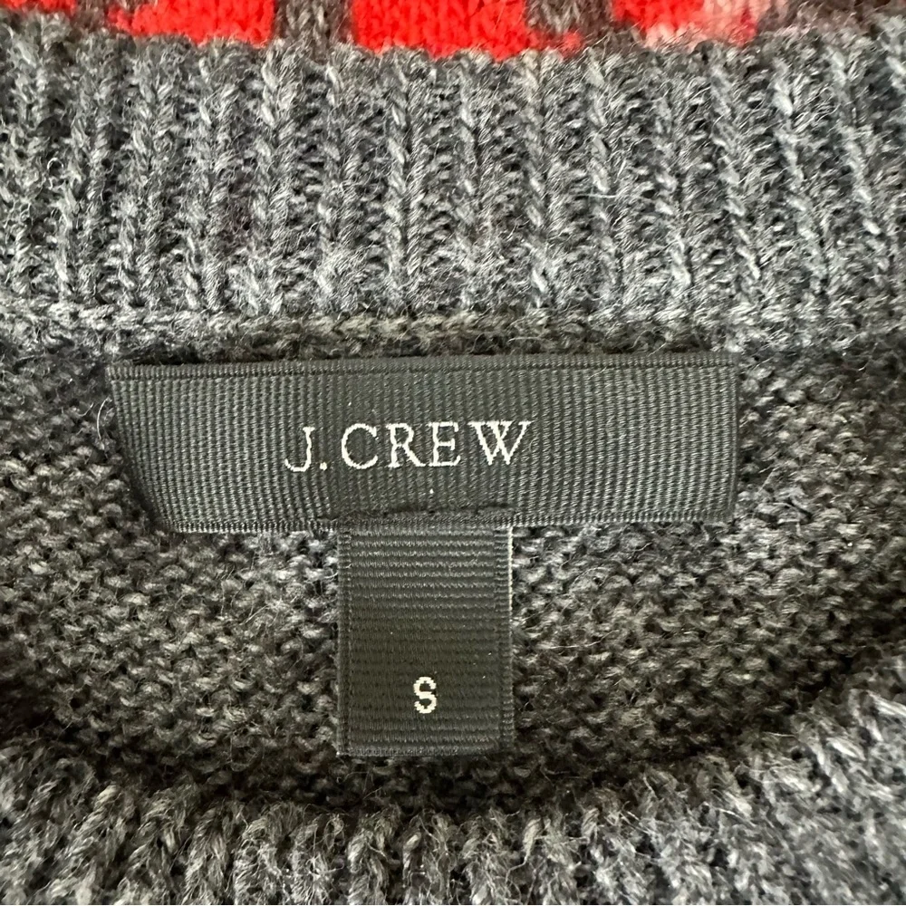 J. Crew Nordic Fair Isle Wool Mohair Blend Gray and Red Sweater Size S